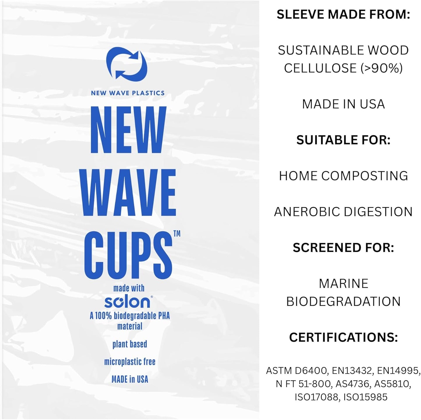 New Wave Cups™ - 16 oz PHA Home Compostable Cups, Biodegradable & Plant-Based | Eco-Friendly, Sustainable, Made in USA | Greener than PLA Disposable Cups | 30 Count