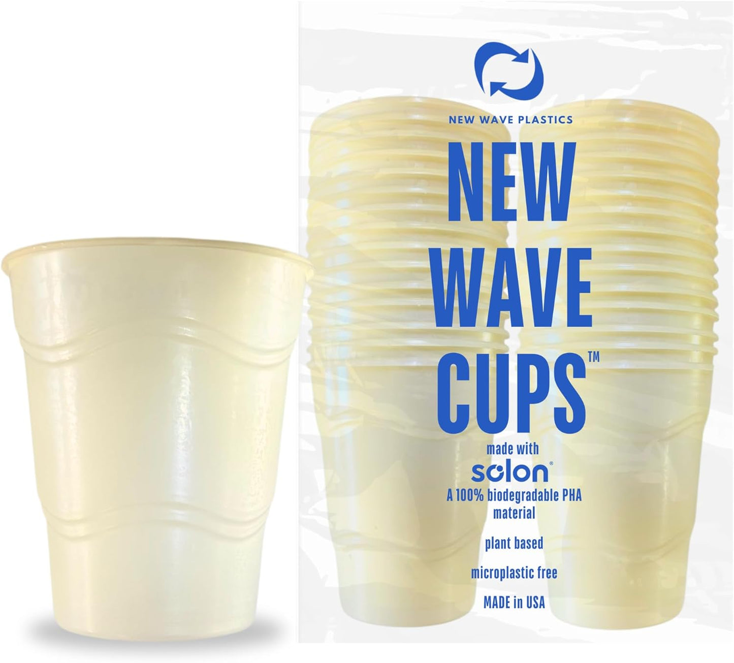 New Wave Cups™ - 16 oz PHA Home Compostable Cups, Biodegradable & Plant-Based | Eco-Friendly, Sustainable, Made in USA | Greener than PLA Disposable Cups | 30 Count
